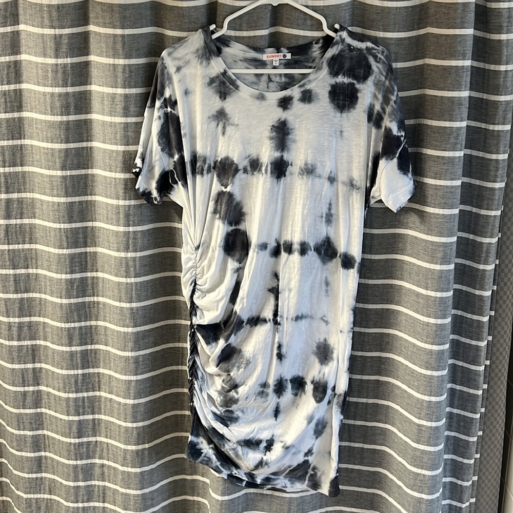 Women’s Sundry Side Cinch Dress, blue and white tie dye, Small (1)